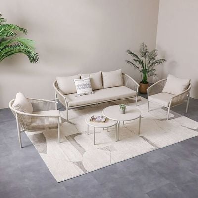 Santa Cruz 5-Seater Aluminum Rope Sofa Set with 2 Tables - Beige - With 1-Year Warranty