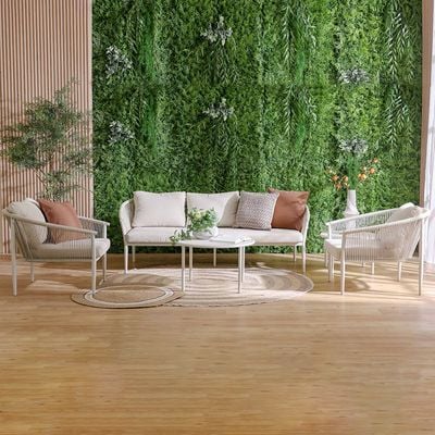 Santa Cruz 5-Seater Aluminum Rope Sofa Set with 2 Tables - Beige - With 1-Year Warranty
