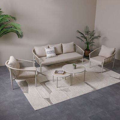 Santa Cruz 5-Seater Aluminum Rope Sofa Set with 2 Tables - Beige - With 1-Year Warranty
