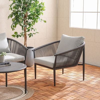 Santa Cruz 5-Seater Aluminum Rope Sofa Set with 2 Tables-Grey-With 1-Year Warranty