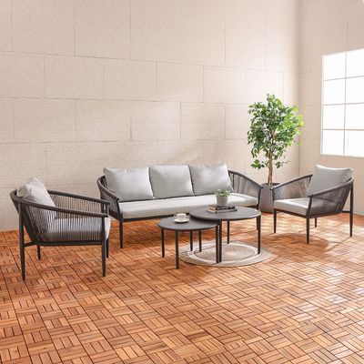 Santa Cruz 5-Seater Aluminum Rope Sofa Set with 2 Tables - Grey - With 1-Year Warranty