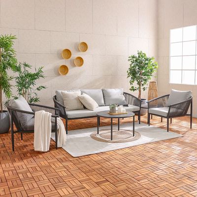 Santa Cruz 5-Seater Aluminum Rope Sofa Set with 2 Tables-Grey-With 1-Year Warranty