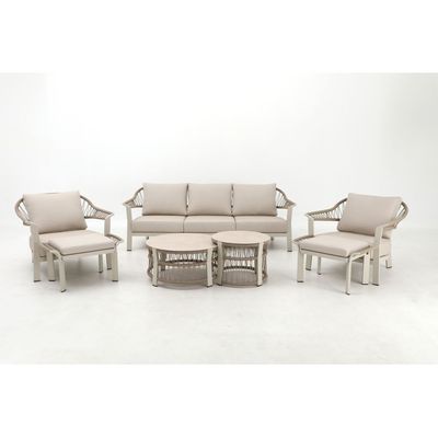 Melinda 5-Seater Aluminum Rope Sofa Set with 2 Tables - Beige - With 3-Year Warranty