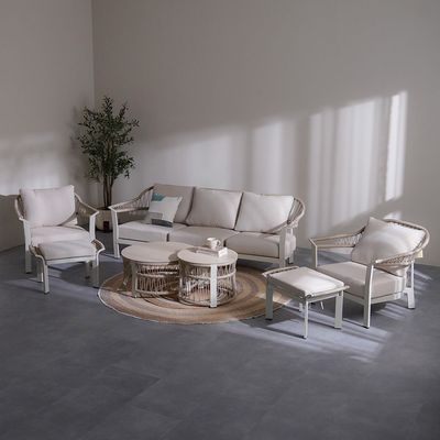 Melinda 5-Seater Aluminum Rope Sofa Set with 2 Tables - Beige - With 3-Year Warranty