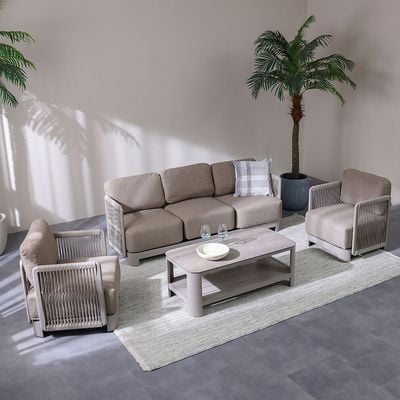 Melbon 5-Seater Aluminum Rope Sofa Set with Coffee Table - Taupe - With 2-Year Warranty