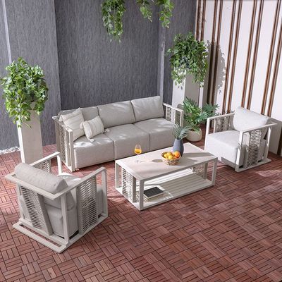 Sydney 5-Seater Aluminum Rope Sofa Set with Coffee Table-Champagne/Taupe-With 2-Year Warranty-By Ziantti