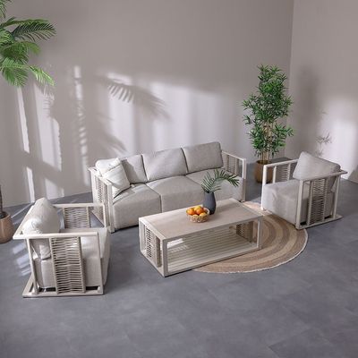 Sydney 5-Seater Aluminum Rope Sofa Set with Coffee Table - Champagne/Taupe - With 2-Year Warranty
