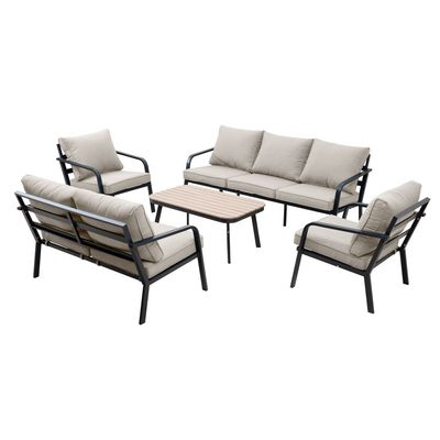 Ivory 7-Seater Aluminum Sofa Set with Coffee Table - Light Khaki/Black - With 1-Year Warranty