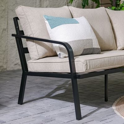 Ivory 7-Seater Aluminum Sofa Set with Coffee Table - Light Khaki/Black - With 1-Year Warranty
