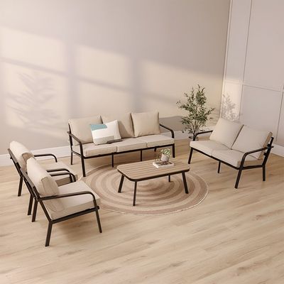 Ivory 7-Seater Aluminum Sofa Set with Coffee Table - Light Khaki/Black - With 1-Year Warranty
