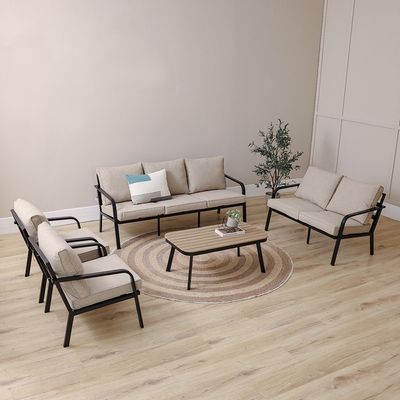 Ivory 7-Seater Aluminum Sofa Set with Coffee Table - Light Khaki/Black - With 1-Year Warranty