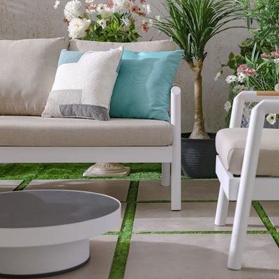 Genova 5-Seater Aluminum Sofa Set with 2 Tables-Beige/White-With 2-Year Warranty