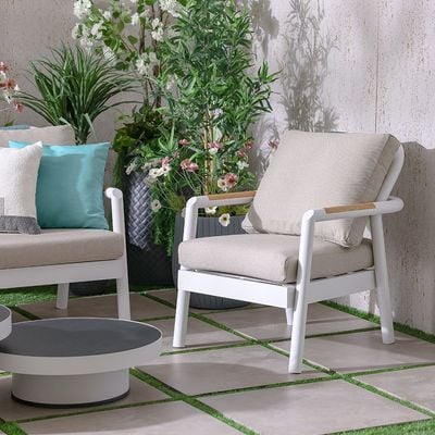 Genova 5-Seater Aluminum Sofa Set with 2 Tables - Beige/White - With 2-Year Warranty 