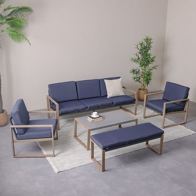 Cobalt 7-Seater Sofa Set with Coffee Table & Bench - Blue - With 1-Year Warranty