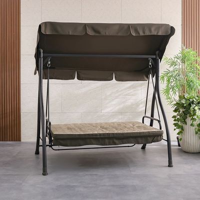 Serena 3-Seater Swing with Canopy - Brown - With 1-Year Warranty