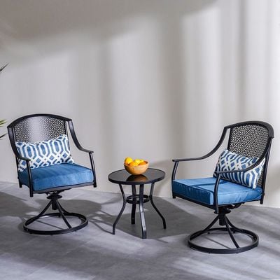 Harman 1 + 2-Seater Balcony Set - Black/Blue - With 1-Year Warranty