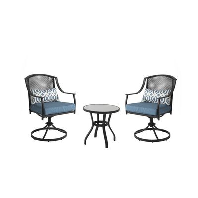 Harman 1 + 2-Seater Balcony Set - Black/Blue - With 1-Year Warranty