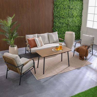 Solis 5-Seater Sofa Set +1 Table - Beige/Brown/Black - With 2-Year Warranty 