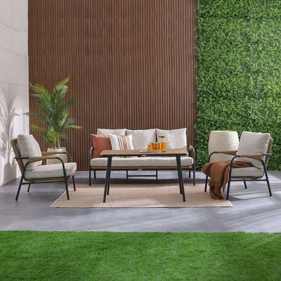 Solis 5-Seater Sofa Set +1 Table-Beige/Brown/Black-With 2-Year Warranty