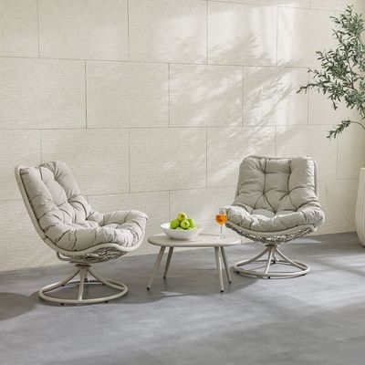 Vistara 1 + 2-Seater Swivel Chair Balcony Set - Light Grey - With 1-Year Warranty