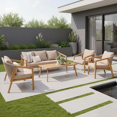 Snowe 7-Seater Sofa Set with Coffee Table - Beige - With 1-Year Warranty