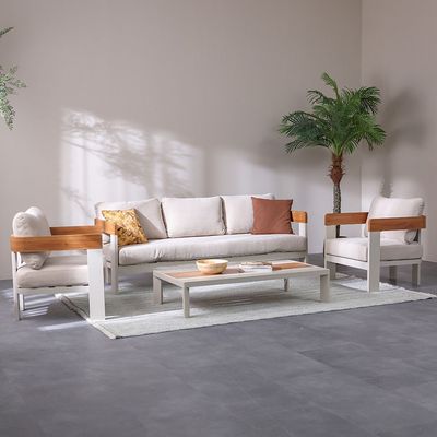 Vienna 5-Seater Sofa Set with Coffee Table - Beige/Apricot/Teak - With 2-Year Warranty - By Ziantti