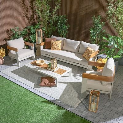 Vienna 5-Seater Sofa Set with Coffee Table - Beige/Apricot/Teak - With 2-Year Warranty