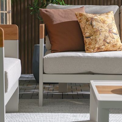 Vienna 5-Seater Sofa Set with Coffee Table - Beige/Apricot/Teak - With 2-Year Warranty