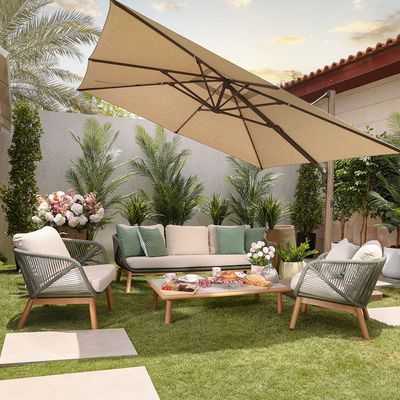 Omeya 5-Seater Sofa Set - Beige/Grey-Green - With 3-Year Warranty 