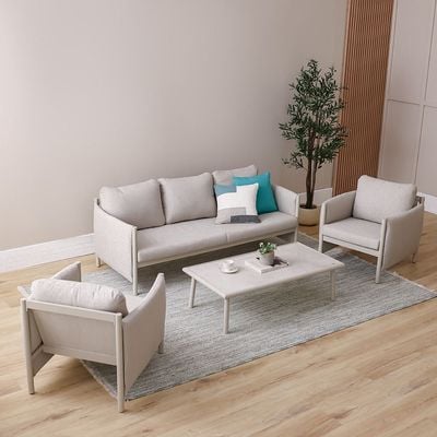 Divine 5-Seater Sofa Set with Coffee Table - Light Grey/Apricot - With 2-Year Warranty