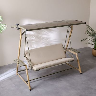 Lima 3-Seater Swing with Canopy - Grey-Green/Teak/Beige - With 1-Year Warranty