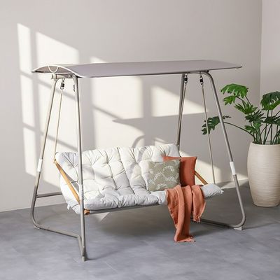 Lima 3-Seater Swing with Canopy - Grey-Green/Teak/Beige - With 1-Year Warranty
