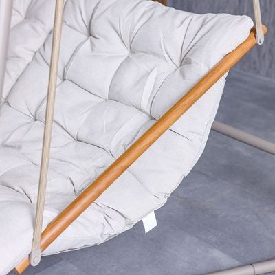 Lima 3-Seater Swing with Canopy - Grey-Green/Teak/Beige - With 1-Year Warranty