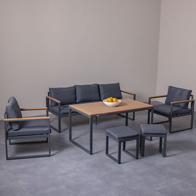 Ethen 7 Seater Sofa Set- Dark Grey/Black - With 1-Year Warranty 