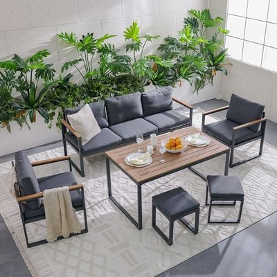 Ethen 7 Seater Sofa Set- Dark Grey/Black - With 1-Year Warranty 
