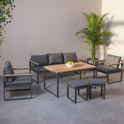 Ethen 7 Seater Sofa Set- Dark Grey/Black - With 1-Year Warranty 