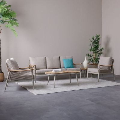 Savannah 5-Seater Sofa Set with 2 Coffee Tables - Champagne - With 2-Year Warranty 