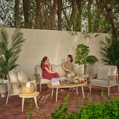 Savannah 5-Seater Sofa Set with 2 Coffee Tables - Champagne - With 2-Year Warranty 