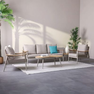 Savannah 5-Seater Sofa Set with 2 Coffee Tables - Champagne - With 2-Year Warranty 