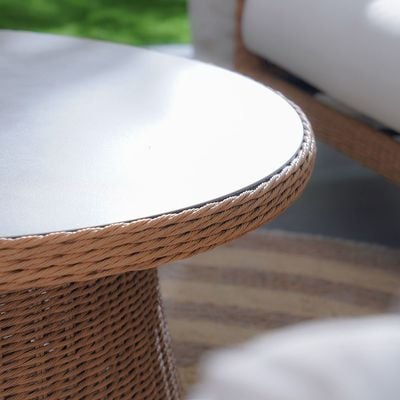 Santiago 5-Seater Rattan Sofa Set + Coffee Table - Brown/White - With 2-Year Warranty