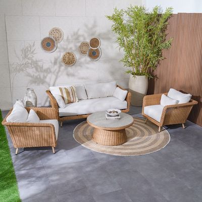 Santiago 5-Seater Rattan Sofa Set + Coffee Table-Brown/White-With 2-Year Warranty-By Ziantti