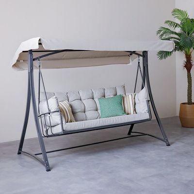 Lucia 3-Seater Swing with Canopy - Dark Beige - With 1-Year Warranty 