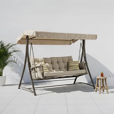 Lucia 3-Seater Swing with Canopy - Dark Beige - With 1-Year Warranty 