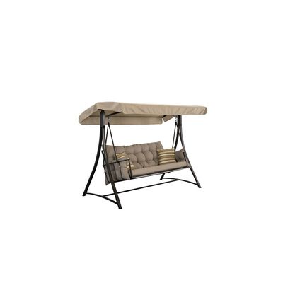Lucia 3-Seater Swing with Canopy - Dark Beige - With 1-Year Warranty 