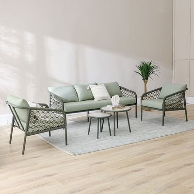 Aldrin 5-Seater SOFA SET - Green/White - With 1-Year Warranty