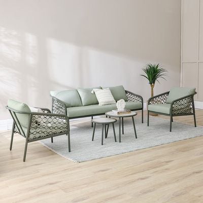 Aldrin 5-Seater SOFA SET - Green/White - With 1-Year Warranty