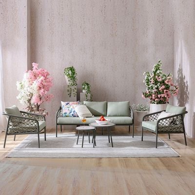 Aldrin 5-Seater SOFA SET-Green/White-With 1-Year Warranty