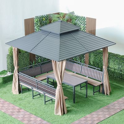 Titan Metal Gazebo with Seating - Grey/Brown - 3x3 M - With 2-Year Warranty