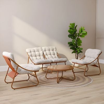 Zoya 4-Seater Sofa Set - Orange/Cream - With 1-Year Warranty