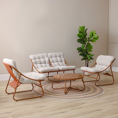 Zoya 4-Seater Sofa Set - Orange/Cream - With 1-Year Warranty